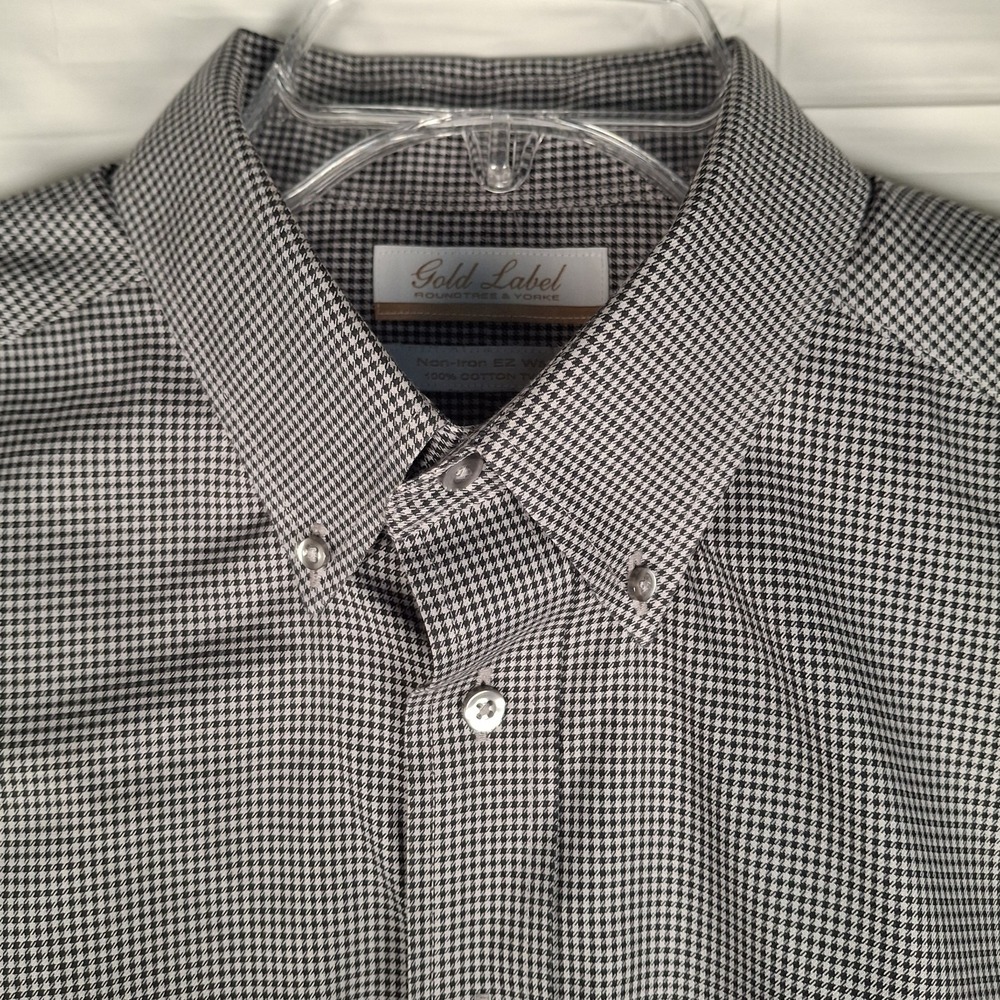 Round Tree Yorke Gold Label Men 16.5 35 Shirt Long Sleeve Non Iron‎ Houndstooth